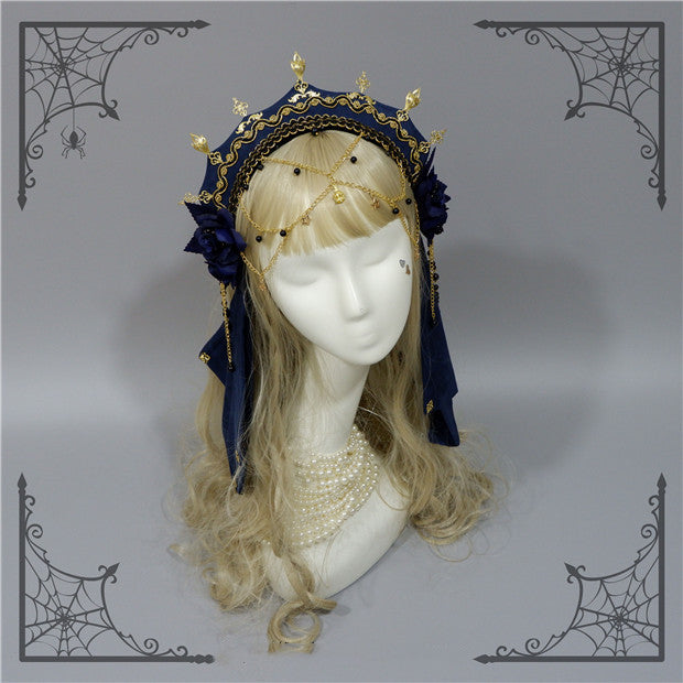 Foxcherry-Palace Retro Gorgeous Lolita headdress Multicolors free size dark blue 