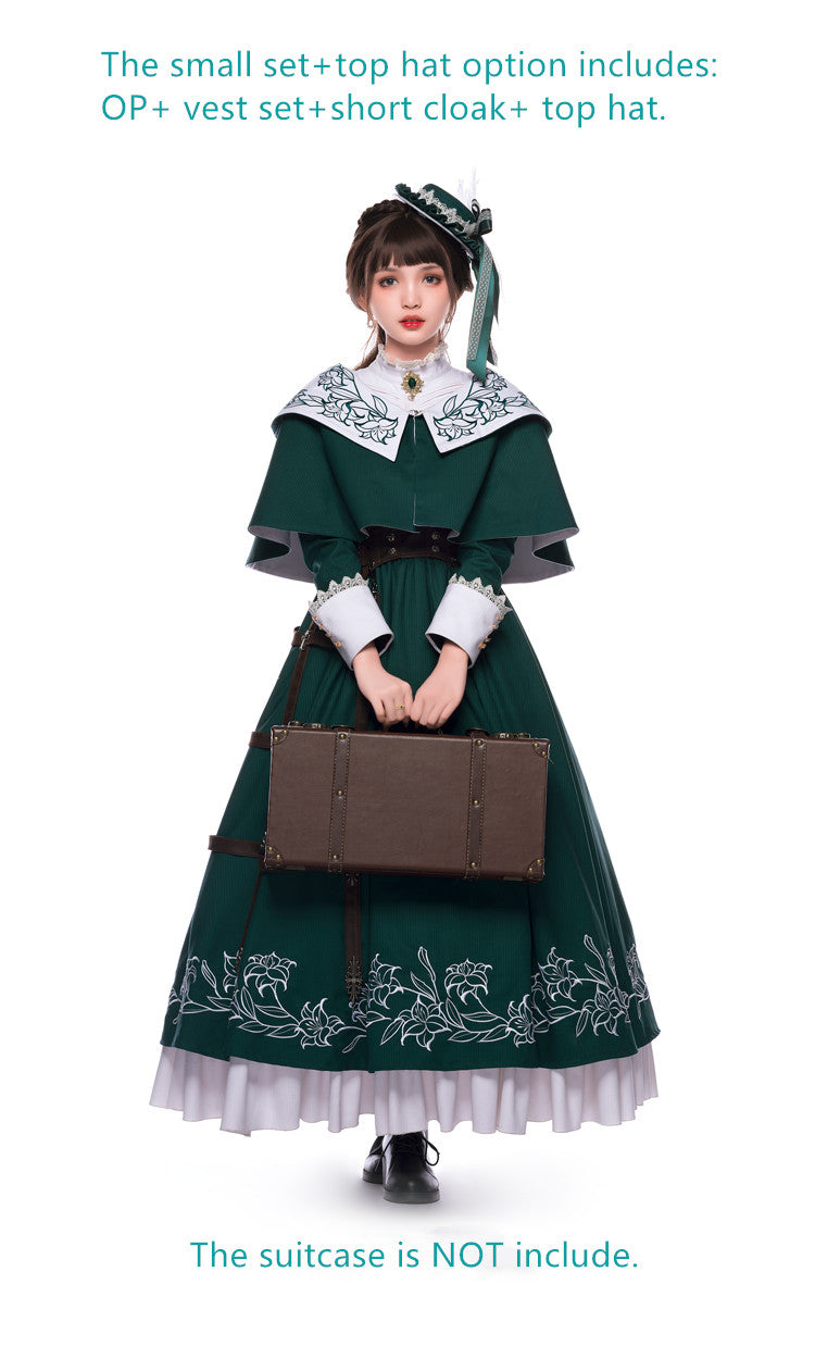 Youpairui~Lobnya~Gothic Nun Lolita Green OP Dress Set S small set+top hat 2410:37301