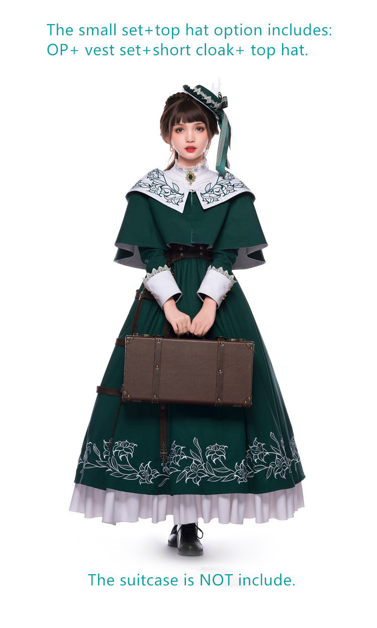 Youpairui~Lobnya~Gothic Nun Lolita Green OP Dress Set S small set+top hat 