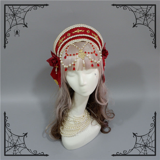 Fox Cherry-Lolita Palace Retro Gorgeous Flowers Headdress red