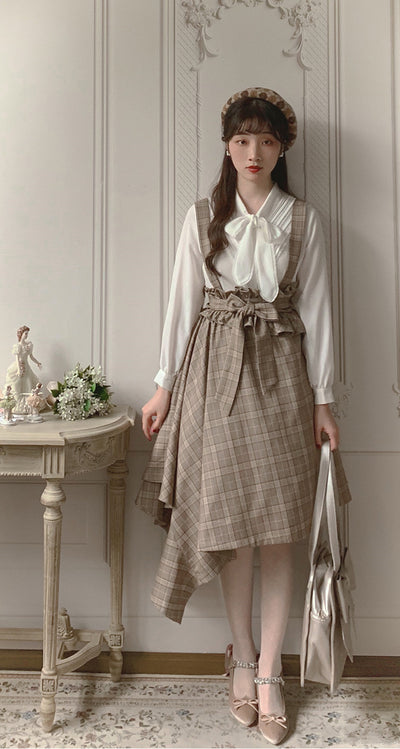 Beleganty ~ Vintage Irregular Ruffle Lolita Skirt XS palm\brown plaid 