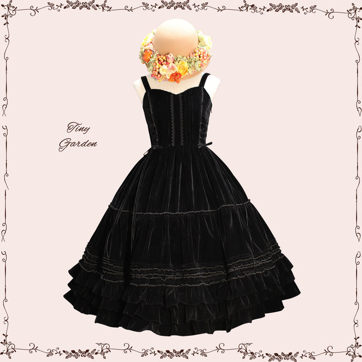 Tiny Garden~Garden Dance 2.0~Elegant Lolita JSK Dress Side Drawstring Bow S velvet black (suit for Autumn and Winter) 