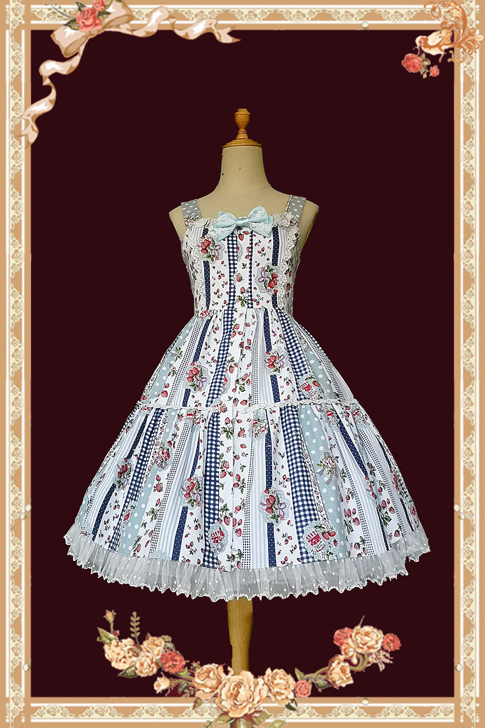Infanta~Strawberry Plaid~Sweet Lolita JSK Dress S light blue 