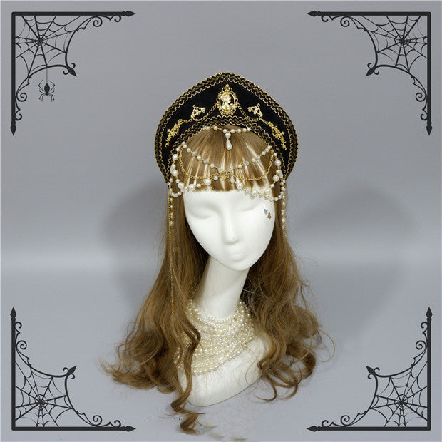 Foxcherry~Retro Lolita Gorgeous Bead Chain Headdress Multicolors black  
