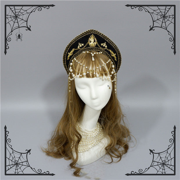 Foxcherry - Retro Lolita Gorgeous Bead Chain Headdress Multicolors black