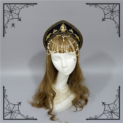 Foxcherry-Palace Retro Gorgeous Bead Chain Headdress Multicolors free size black 