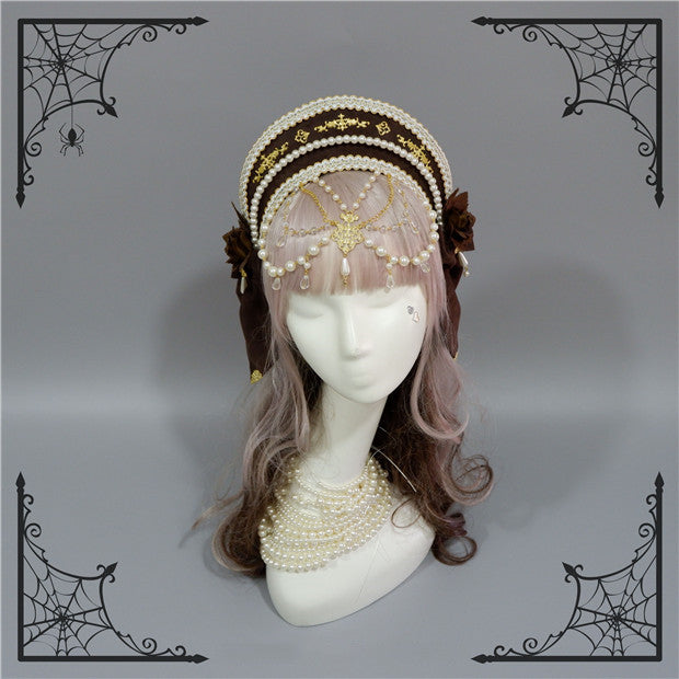Fox Cherry-Lolita Palace Retro Gorgeous Flowers Headdress free size brown 