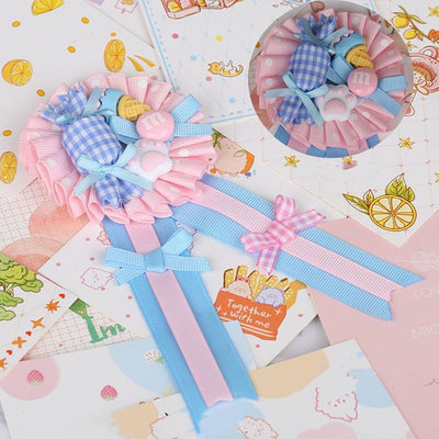 (Buyforme)Manmeng~Pink and Blue Sweet Lolita Bow Headwear pink kitten claw side (clips and brooch dual use)  