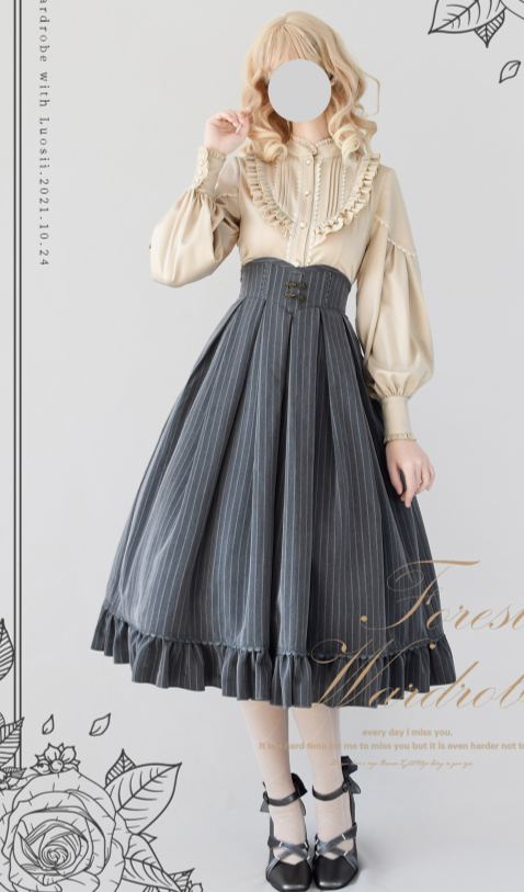 Forest Wardrobe~North of the Forest~Classic Lolita Striped Vest Skirt Set S smoke grey long skirt In stock