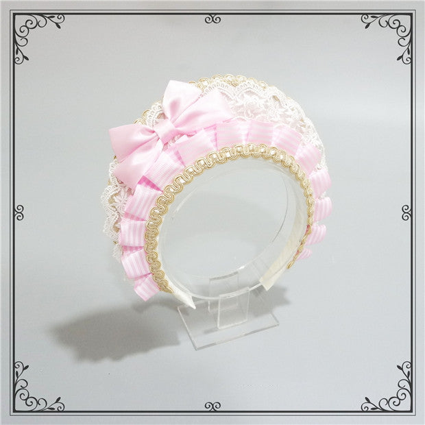 Foxcherry-Sweet Lolita Striped Maid Headdress Multicolors free size pink 