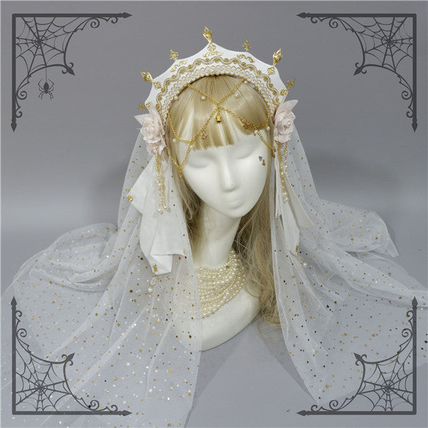 Foxcherry-Palace Retro Gorgeous Lolita headdress Multicolors free size white veil 