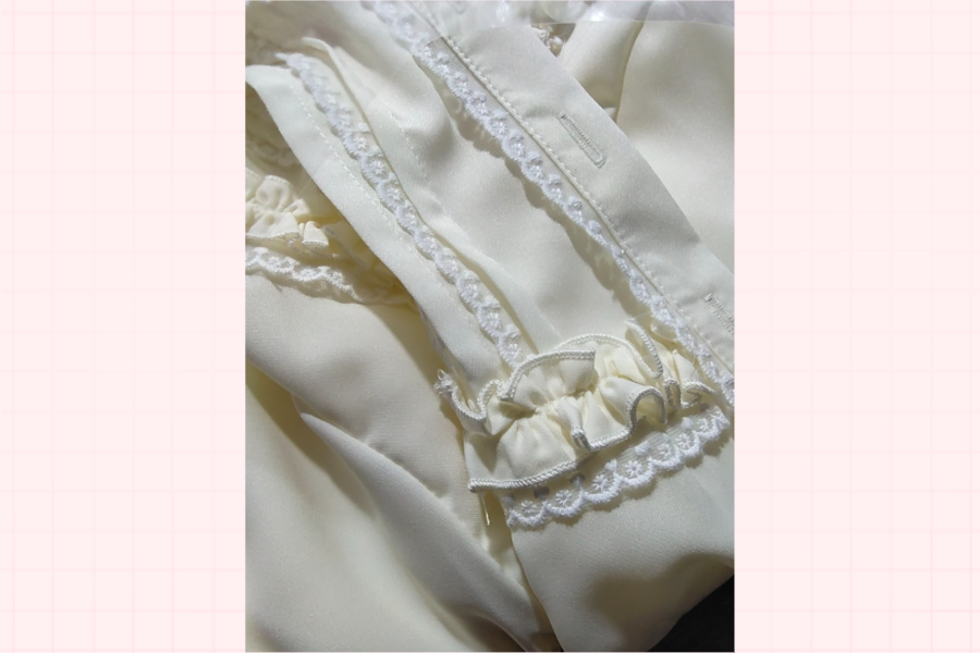 Yilia - Elegant Lamb Sleeve Chiffon Lolita Blouse XS milk cream white