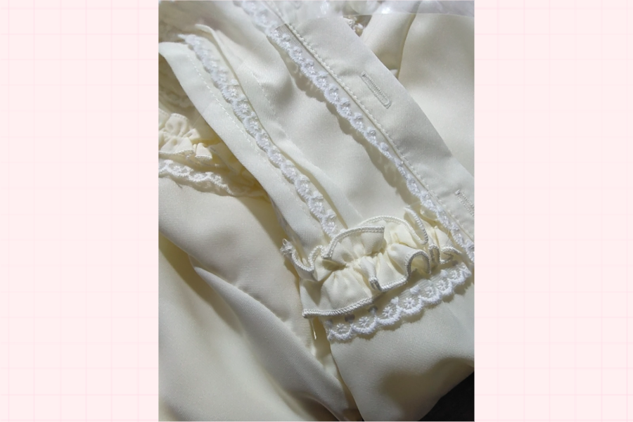Yilia~Elegant Lamb Sleeve Chiffon Lolita Blouse XS milk cream white 