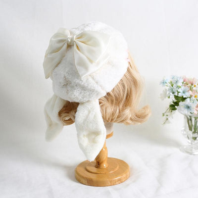 Xiaogui~J-Fashion Rabbit Ear Bow Warm Hat Multicolors M（56-58cm） milky white bow hat 