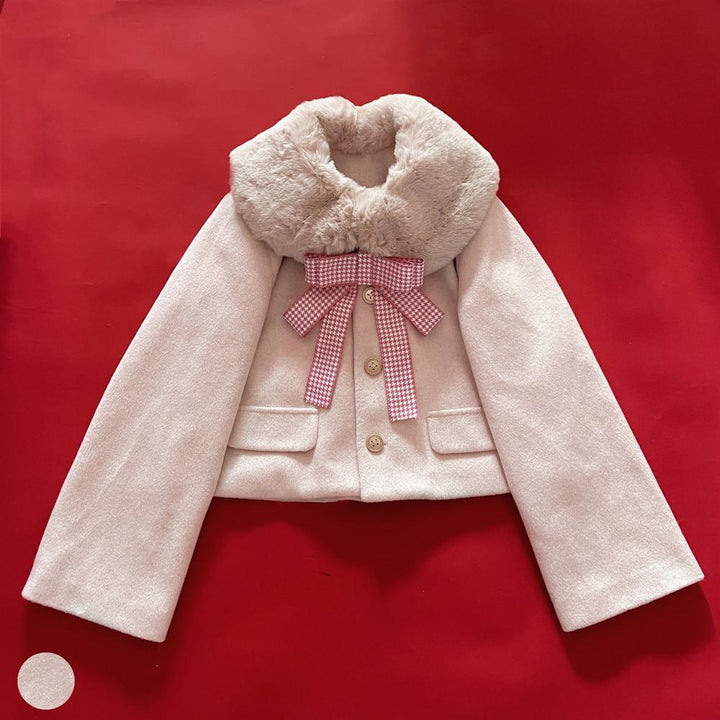 (Buyforme) ThirtyHouse~Snowy Lolita Coat Elegant Fur Collar pink free size 