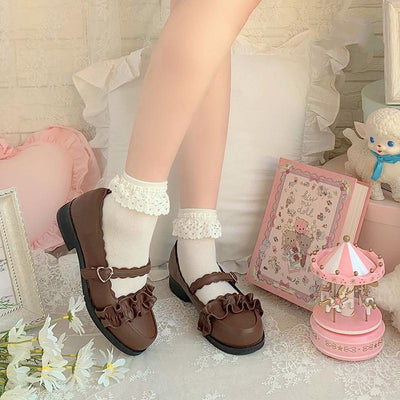 Sheep Puff~Mei Lulu~Lolita Japanese Lace Single Shoes 34 chocolate 