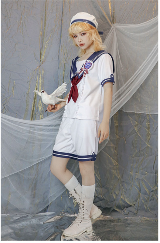 CastleToo~Voyage Atlantis Sailor Lolita Prince Shorts/OP Set L shorts only (white&blue) 