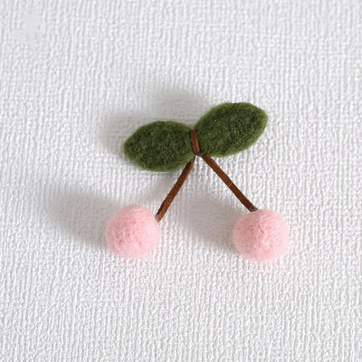 Xiaogui~Handmade Kawaii Wool Felt Cherry Clips pink cherry fish-mouse clip (one)  