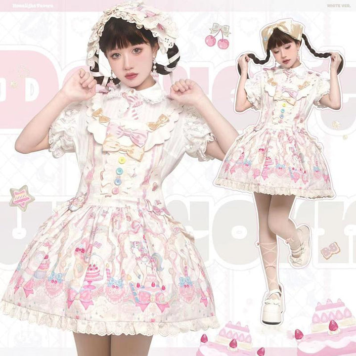 (Buyforme) Moonlight Tavern~Dessert Unicorn Sweet Lolita Salopette ivory color (suspenders version) low saturation S 