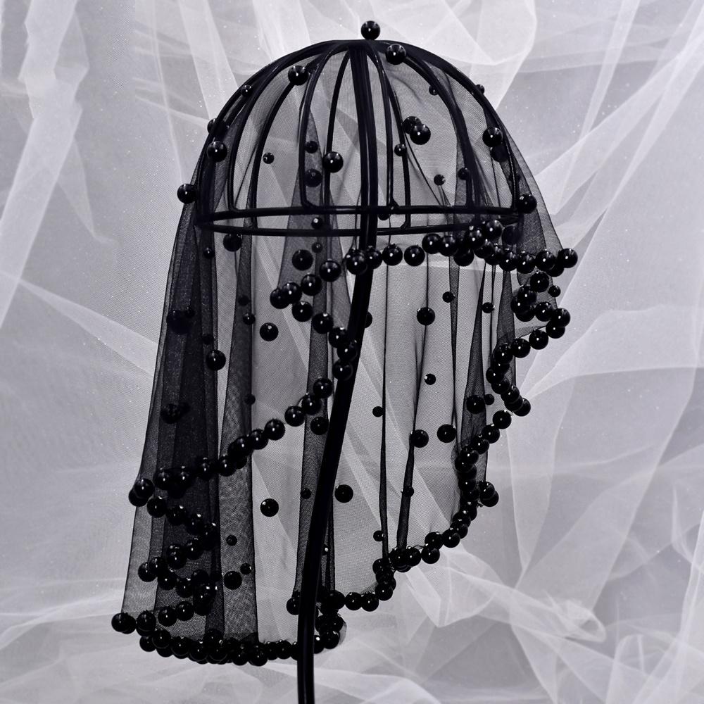 Youlapan - Bridal Face Covering Pearl Wedding Veil black
