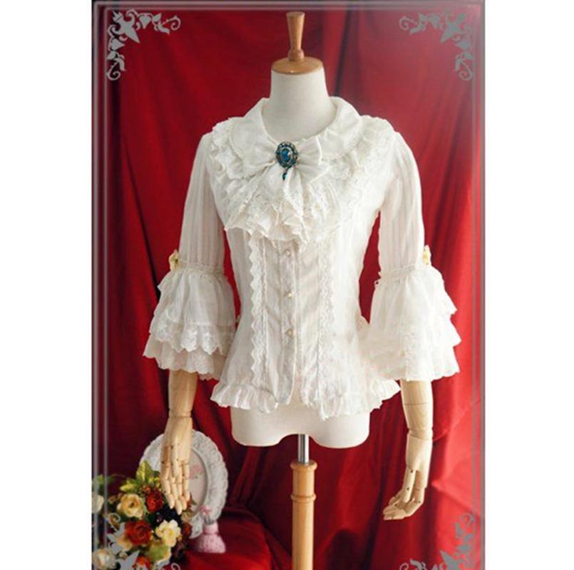 Strawberry Witch~Flower Wedding White Dark Blue Blouse S white (brooch on the collar is random sent) 