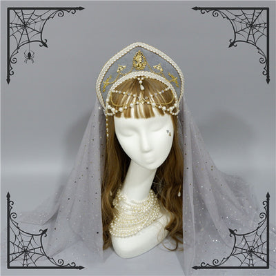 Foxcherry-Palace Retro Gorgeous Bead Chain Headdress Multicolors free size gray veil 