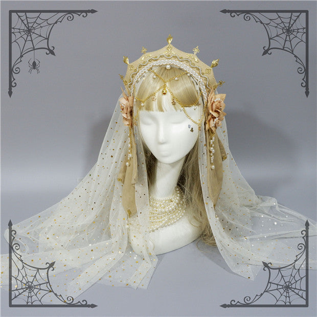 Foxcherry-Palace Retro Gorgeous Lolita headdress Multicolors free size beige veil 
