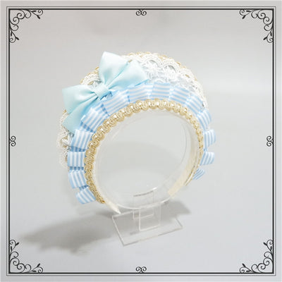 Foxcherry-Sweet Lolita Striped Maid Headdress Multicolors free size blue 