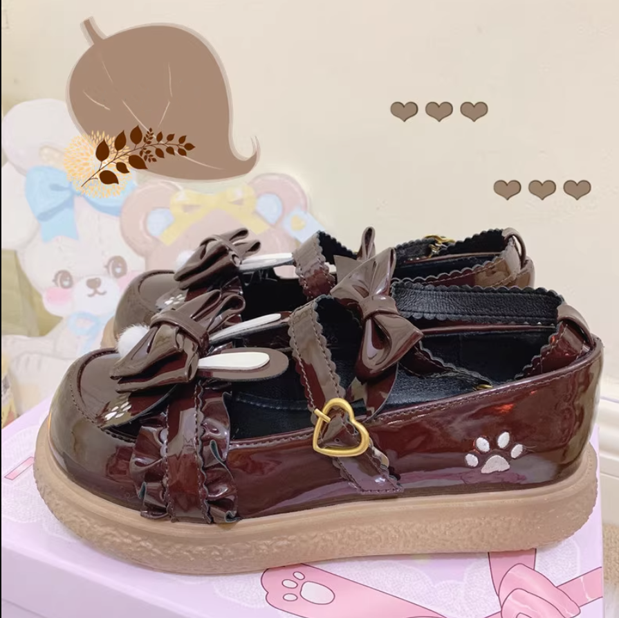 (Buyforme)Milk Bunny~Japanese Round Toe Cute Lolita  Leather Shoes dark brown PU 34 