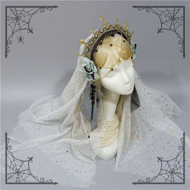 Foxcherry-Palace Retro Gorgeous Lolita headdress Multicolors free size gray veil 