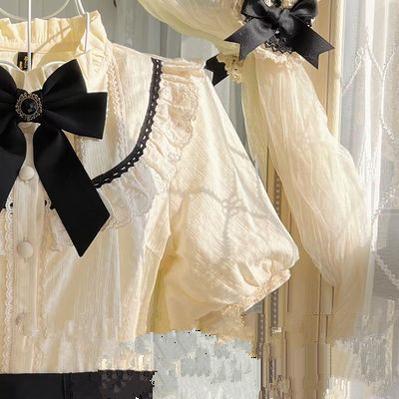 (Buy For Me) Uncle Wall Original~Rich Girl~Elegant Lolita Blouse and Skirt S ivory blouse+black lace 