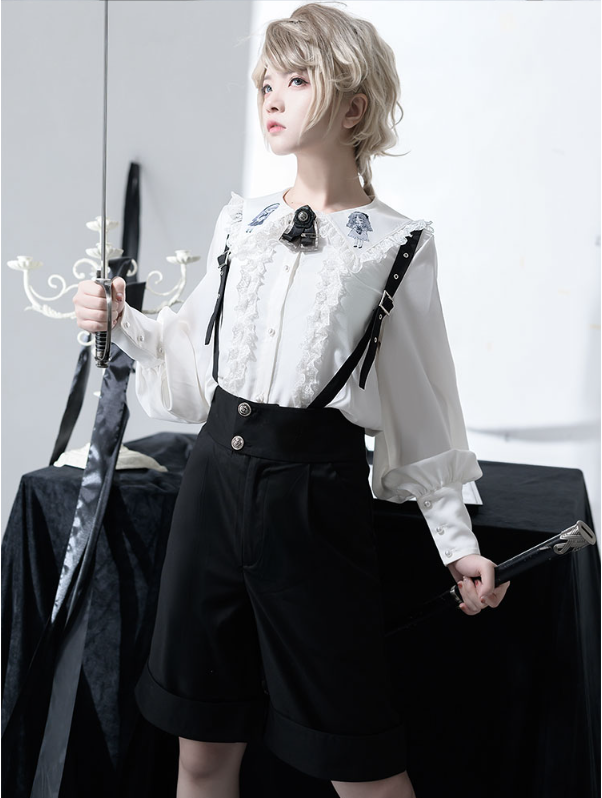 CastleToo - Corroding the Heart - Ouji Lolita Shirt Suspenders Shorts S Suspender Shorts