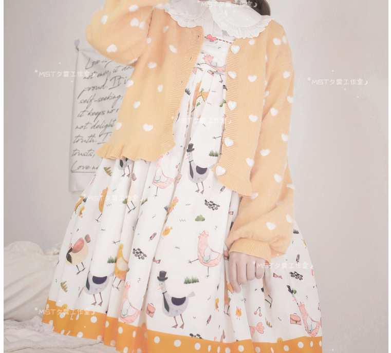 MIST~Little Heart~Sweet Lolita Thick Cardigan Sweater Coat L yellow 