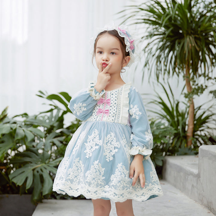 Kid Lolita Lace Embroidery Dress light blue(with fleece) 73 