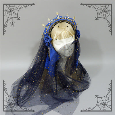 Foxcherry-Palace Retro Gorgeous Lolita headdress Multicolors free size dark blue veil 