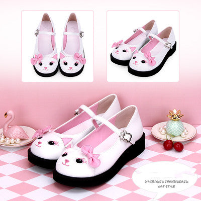 Angelic Imprint ~ Cute Cat Embroidered Lolita Flat Shoes 35 upgrade version with bow 
