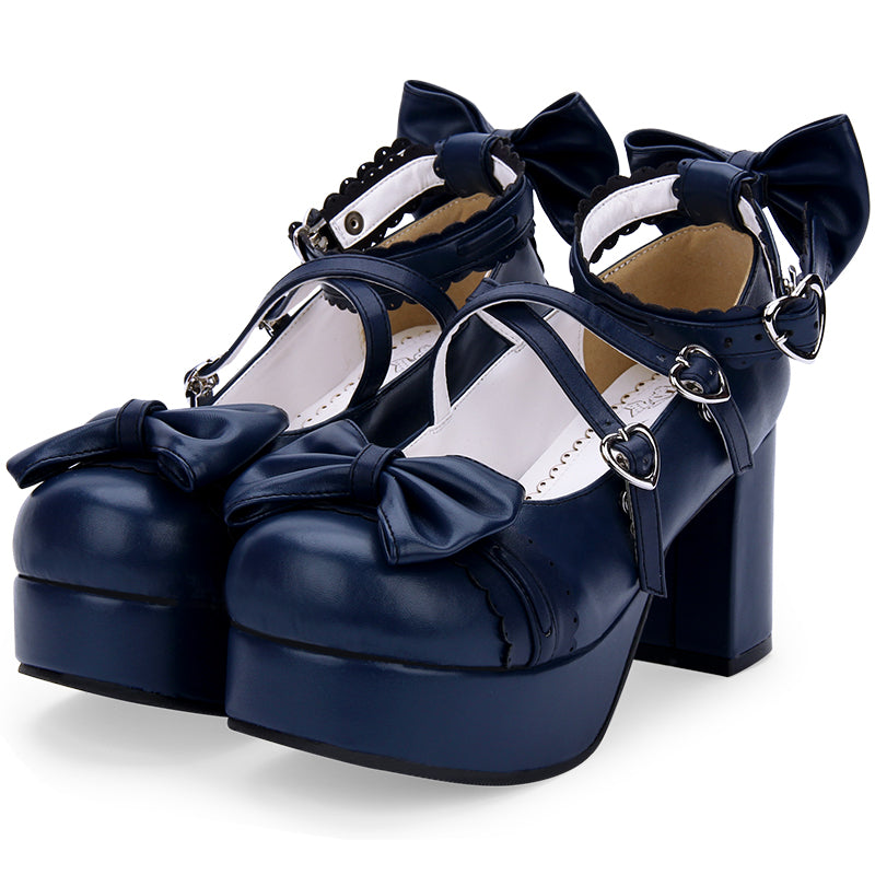 Angelic imprint~Sweet Lolita Heels Shoes Princess Tea Party Low Cut Shoes 34 navy blue 