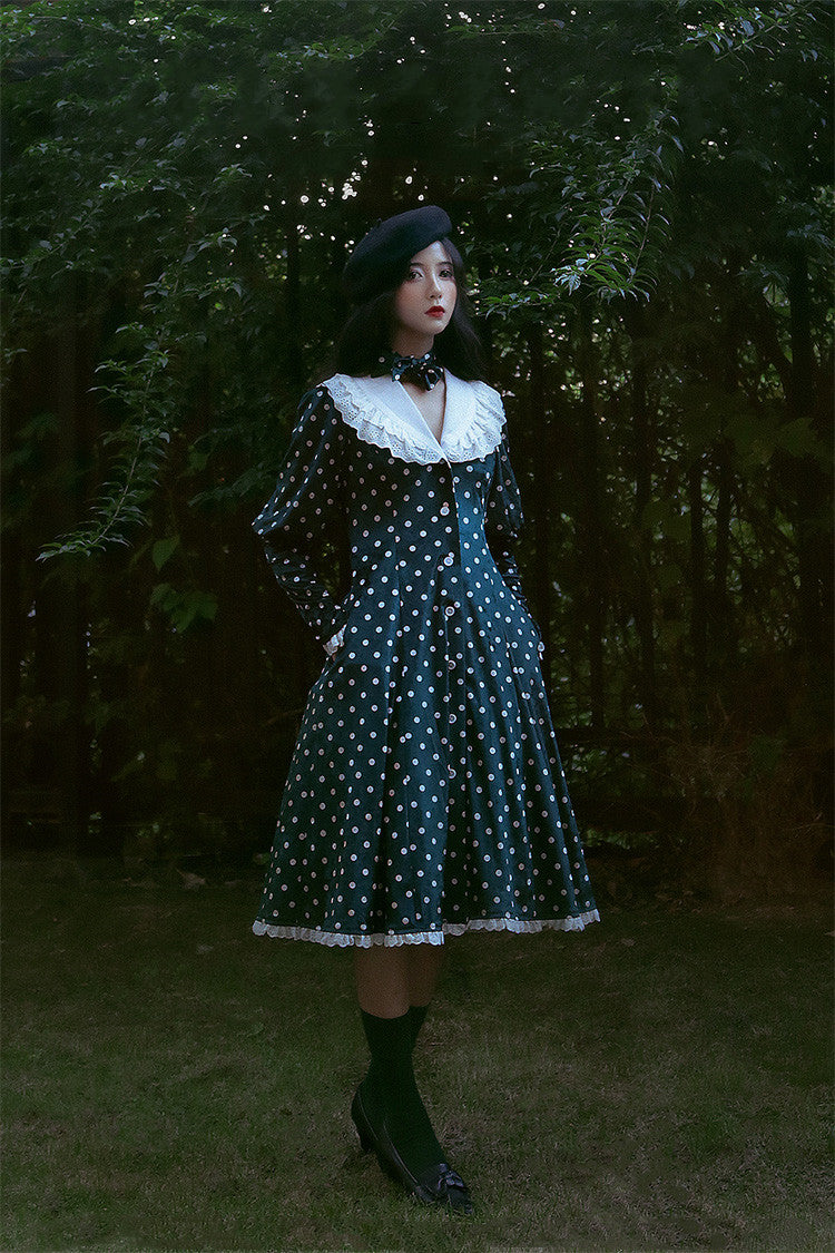 Beleganty ~ Retro Elegant Polka Dots Lolita Dress XS 1.0 dark green polka dots 