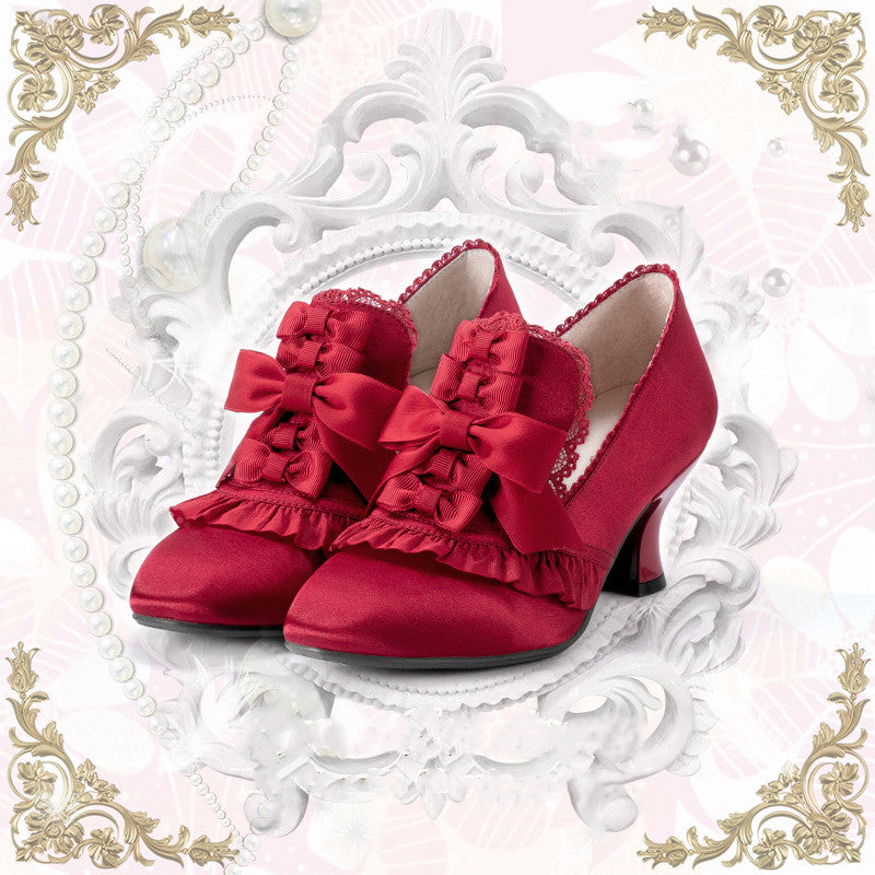 Iris Corolla~Queen Mary~Bows High Heels Lolita Shoes 35 red 