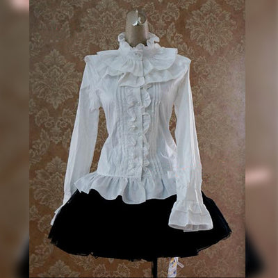 Strawberry Witch~Elegant Long Sleeve Cotton Lolita Blouse XS white 