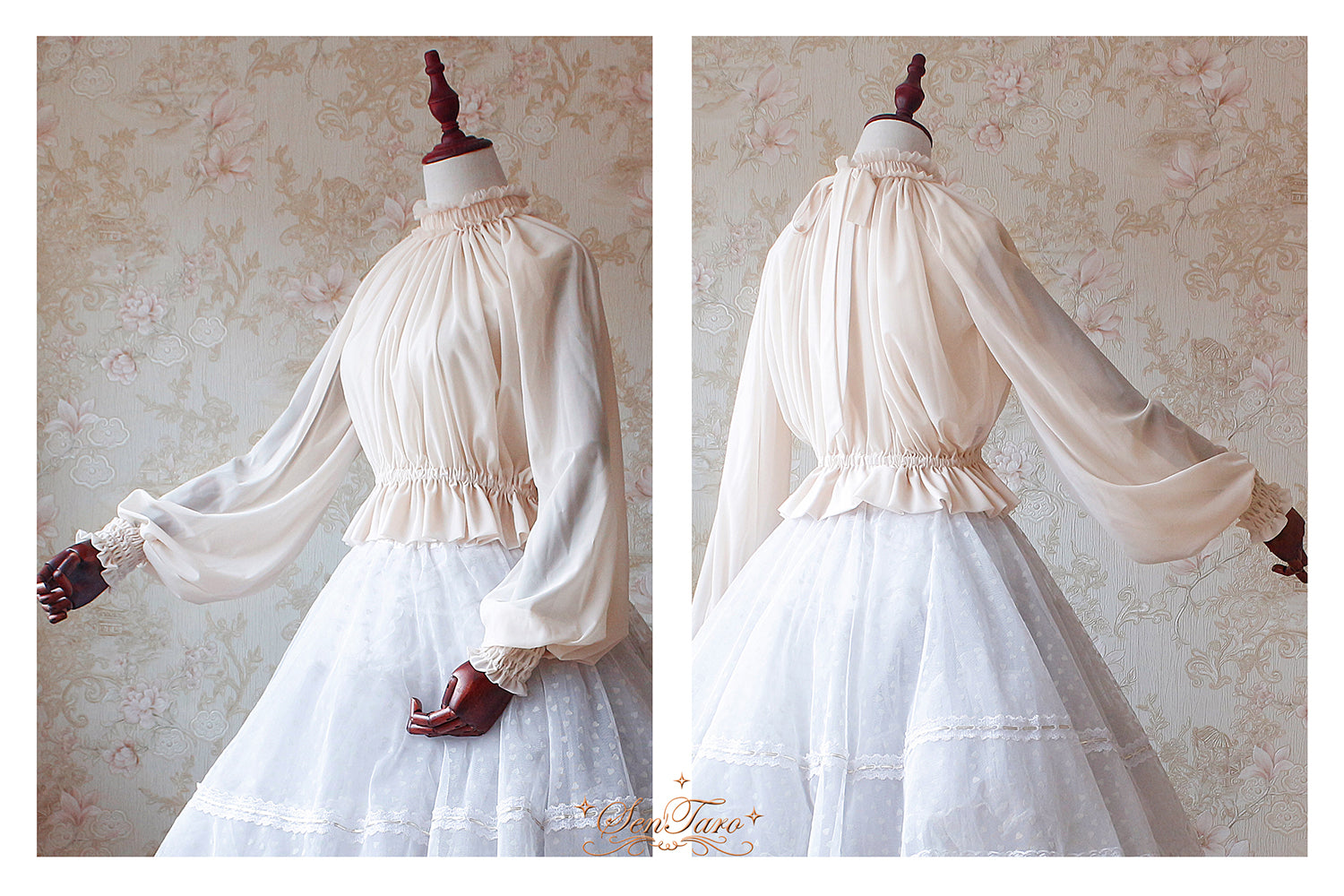 SenTaro - Little Pudding - Long Puff Sleeve Lolita Blouse One Size ivory (in stock)