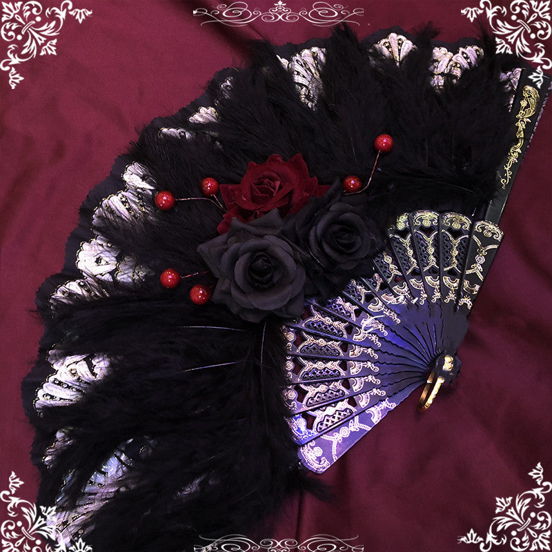 Hexagram~Dark themed Hand-made~Gothic Lolita Fox Fan single side  