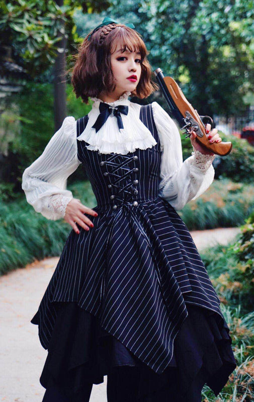 Surface Spell~Gothic Lolita Irregular Hemline Stripe JSK
