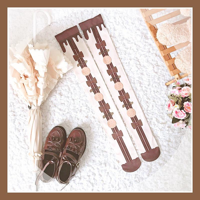 Roji roji~Chocolate 80D Velvet Lolita Long Socks free size white 