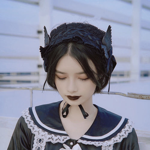 Handmade Black Wings Halloween Goth Hairband