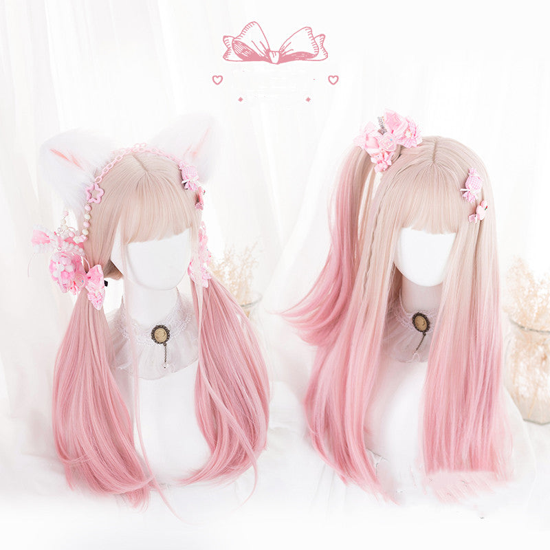 Hengji~Blonde Pink Gradient 60cm Long Curly Wave Wig gradient pink  