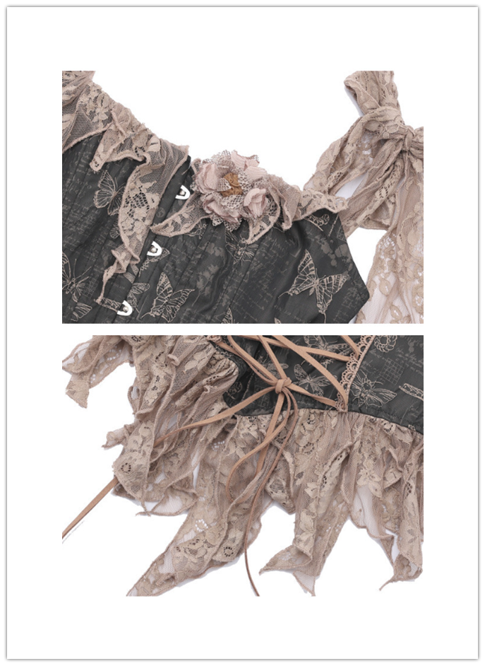 Blood Supply~Dead Leaves~Retro Leaves Fishbone Gothic Corset   