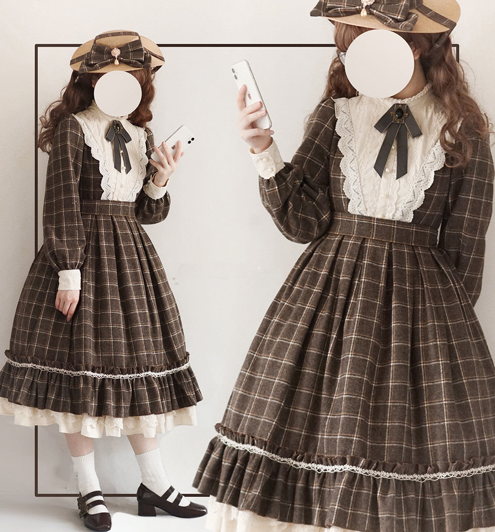 Miss Point~Rose Silhouette 3.0~Plaid Vintage Classic Lolita OP 3700:22271
