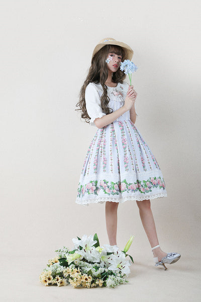 Beleganty~Summer of Hydrangea~Flower Printed Lolita Jumper Skirt S dust violet(S-M) 