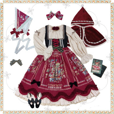 Miss Point~Rich Hymn~Lolita Bavarian Long Velvet Jumper Skirt XS burgundy chest-support version 